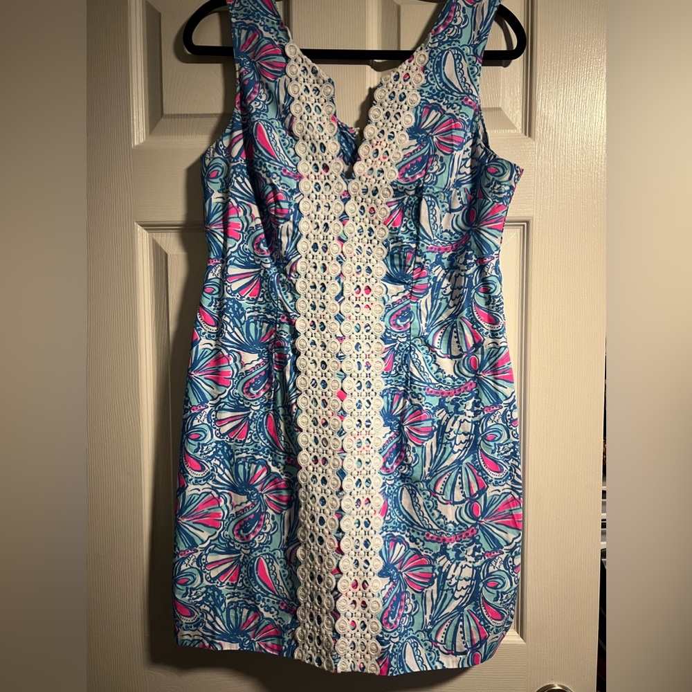 Lilly Pulitzer for Target Blue Pink Paisley Mini Dress with White Lace Trim